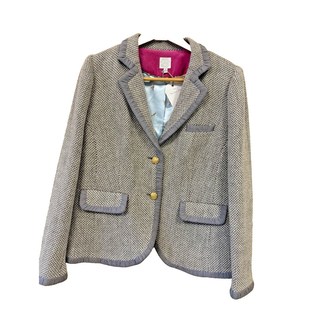Joules Clothing Women’s 14 Gray Herringbone Wool Blend 3-Button Blazer